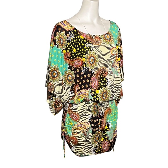 Luli Fama South Beach Mini Dress Swim Coverup Jungle Paisley Zebra Size Small - Picture 3 of 9